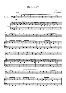 10 Easy Classical Pieces for Trombone and Piano Vol.2: Ode To Joy by Johann Sebastian Bach, Henry Purcell, Georges Bizet, Ludwig van Beethoven, Edvard Grieg, Alexander Porfiryevich Borodin, Pjotr Tschaikowski, Franz Xaver Gruber