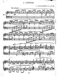 Twelve Romances, Op.21: No.5 Lilacs, for piano by Sergei Rachmaninoff