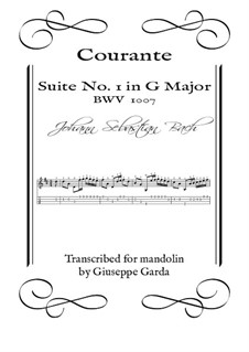 Suite für Cello Nr.1 in G-Dur, BWV 1007: Courante, for mandolin by Johann Sebastian Bach