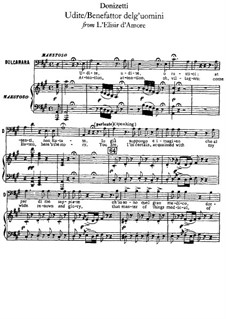 Der Liebestrank: Udite, udite, o rustici, für Stimme und Klavier by Gaetano Donizetti