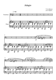 10 Easy Classical Pieces for Trombone and Piano Vol.4: Adagio (In G Minor) by Johann Sebastian Bach, Tomaso Albinoni, Joseph Haydn, Wolfgang Amadeus Mozart, Franz Schubert, Jacques Offenbach, Richard Wagner, Giacomo Puccini, folklore