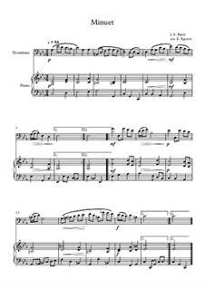 10 Easy Classical Pieces for Trombone and Piano Vol.4: Minuet (In D Minor) by Johann Sebastian Bach, Tomaso Albinoni, Joseph Haydn, Wolfgang Amadeus Mozart, Franz Schubert, Jacques Offenbach, Richard Wagner, Giacomo Puccini, folklore