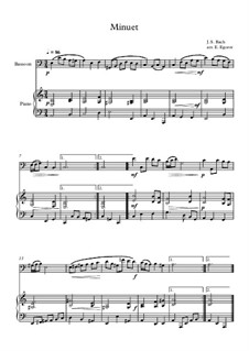 10 Easy Classical Pieces for Bassoon and Piano Vol.4: Minuet (In D Minor) by Johann Sebastian Bach, Tomaso Albinoni, Joseph Haydn, Wolfgang Amadeus Mozart, Franz Schubert, Jacques Offenbach, Richard Wagner, Giacomo Puccini, folklore