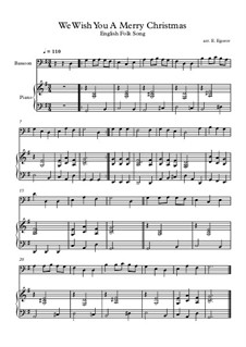 10 Easy Classical Pieces for Bassoon and Piano Vol.4: We Wish You A Merry Christmas by Johann Sebastian Bach, Tomaso Albinoni, Joseph Haydn, Wolfgang Amadeus Mozart, Franz Schubert, Jacques Offenbach, Richard Wagner, Giacomo Puccini, folklore