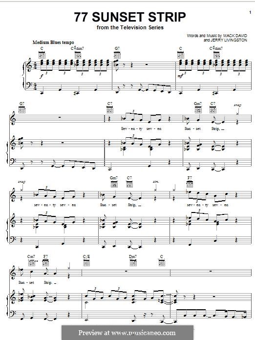 77 Sunset Strip: Für Stimme und Klavier (oder Gitarre) by Jerry Livingston, Mack David