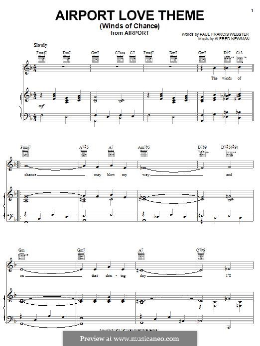 Airport Love Theme (Winds of Chance): Für Stimme und Klavier (oder Gitarre) by Alfred Newman