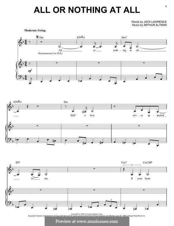 All or Nothing at All: Für Stimme und Klavier (oder Gitarre) by Arthur Altman, Jack Lawrence