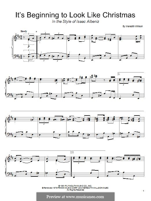 It's Beginning to Look a Lot Like Christmas (Perry Como): For piano (in the style of Albeniz) by Meredith Willson