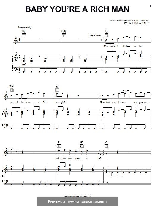 Baby You're a Rich Man (The Beatles): Für Stimme und Klavier (oder Gitarre) by John Lennon, Paul McCartney