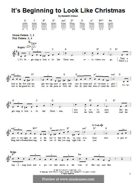 It's Beginning to Look a Lot Like Christmas (Perry Como): Für Gitarre by Meredith Willson