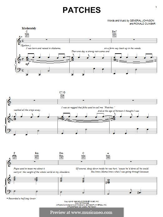 Patches (Clarence Carter): Für Stimme und Klavier (oder Gitarre) by General Johnson, Ronald Dunbar