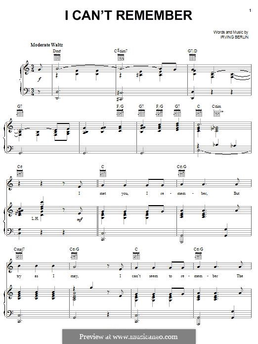 I Can't Remember: I Can't Remember by Irving Berlin