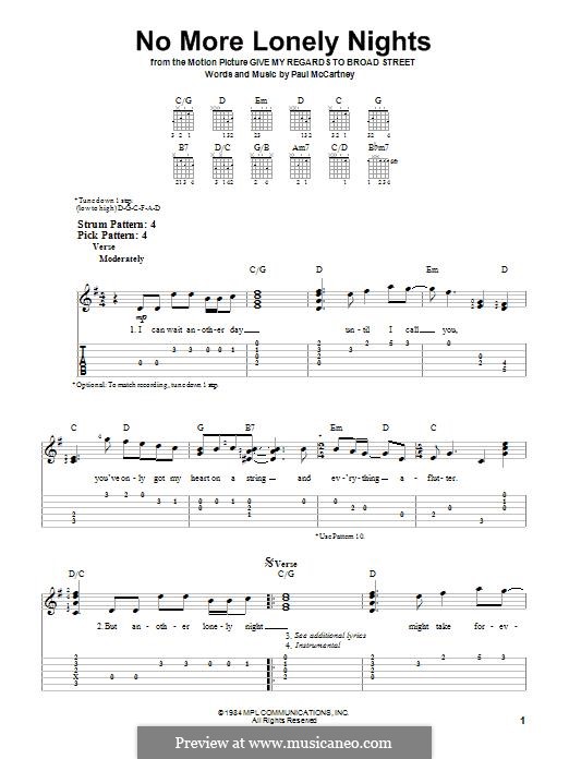 No More Lonely Nights: Für Gitarre mit Tabulatur by Paul McCartney
