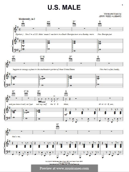 U.S. Male (Elvis Presley): Für Stimme und Klavier (oder Gitarre) by Jerry Reed Hubbard