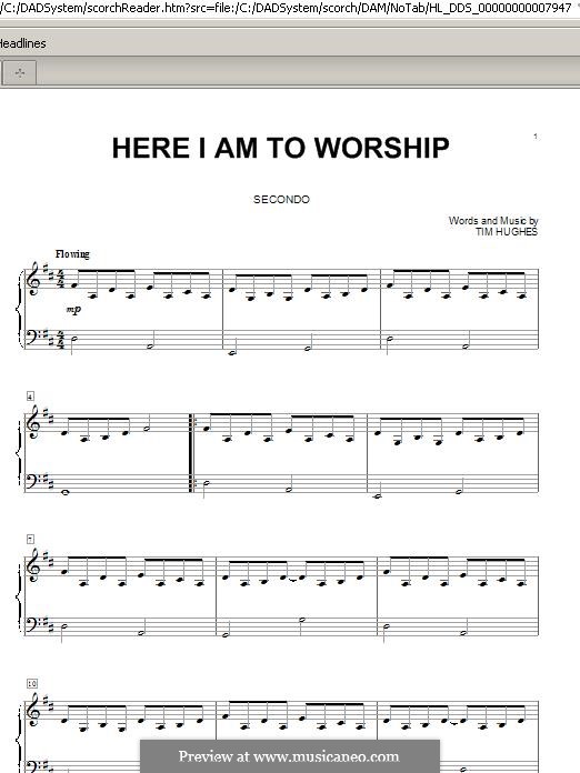 Here I am to Worship (Phillips, Craig & Dean): Für Klavier by Tim Hughes