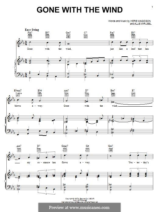 Gone with the Wind (Horace Heidt): Für Stimme und Klavier (oder Gitarre) by Allie Wrubel, Herb Magidson