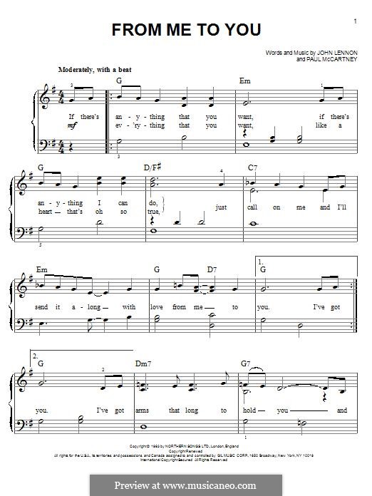 From Me to You (The Beatles): Für Klavier by John Lennon, Paul McCartney
