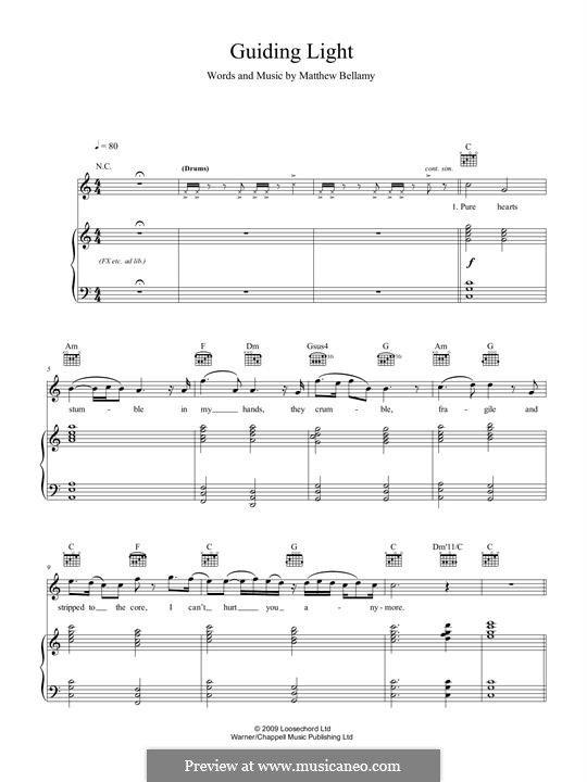 Guiding Light (Muse): Für Stimme und Klavier (oder Gitarre) by Matthew Bellamy