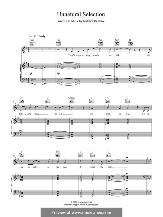 Unnatural Selection (Muse): Für Stimme und Klavier (oder Gitarre) by Matthew Bellamy
