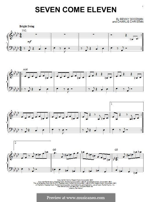 Seven Come Eleven: Für Klavier by Benny Goodman, Charlie Christian