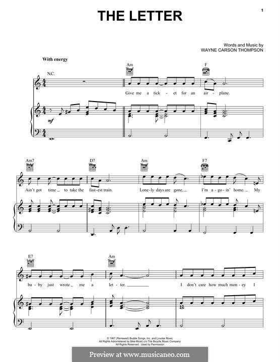 The Letter (The Box Tops): Für Stimme und Klavier (oder Gitarre) by Wayne Carson Thompson