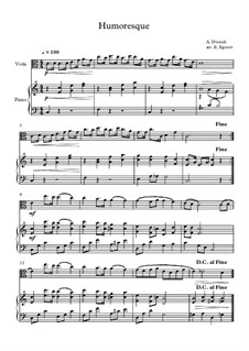 10 Easy Classical Pieces for Viola and Piano Vol.5: Humoresque by Wolfgang Amadeus Mozart, Franz Schubert, Antonín Dvořák, Georges Bizet, Georg Friedrich Händel, Giuseppe Verdi, Pjotr Tschaikowski, Emil Waldteufel, Adolphe Adam, Sebastián Yradier