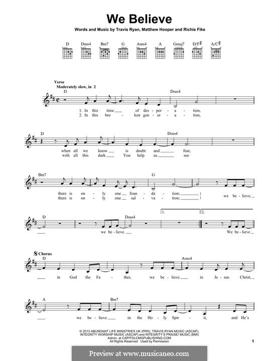 We Believe (Newsboys): Für Gitarre by Matthew Hooper, Richie Fike, Travis Ryan
