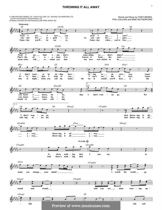 Throwing It All Away (Genesis): Für Keyboard by Tony Banks, Mike Rutherford, Phil Collins