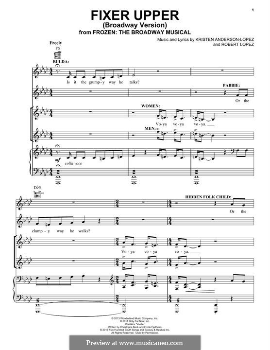 Fixer Upper (from Disney's Frozen): Für Stimme und Klavier (oder Gitarre) by Robert Lopez, Kristen Anderson-Lopez