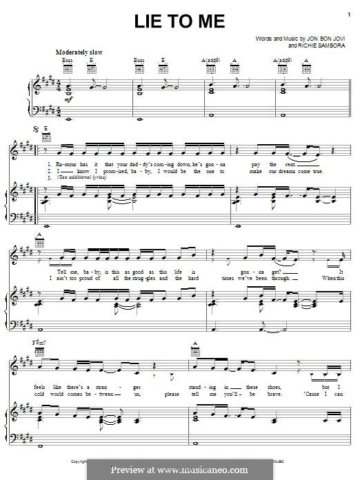 Lie to Me (Bon Jovi): Für Stimme und Klavier (oder Gitarre) by Jon Bon Jovi, Richie Sambora