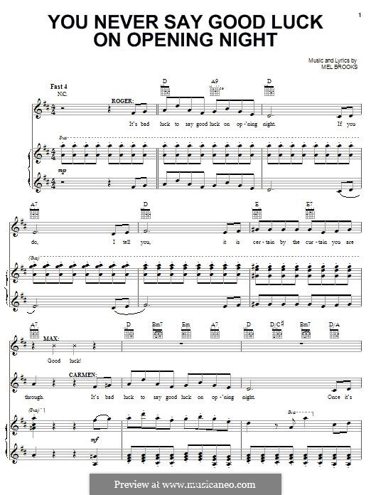 You Never Say Good Luck on Opening Night: Für Stimme und Klavier (oder Gitarre) by Mel Brooks