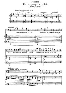 Manon: Épouse quelque brave fille, for voice and piano by Jules Massenet