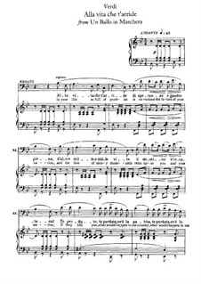 Ein Maskenball: Alla vita che t'arride, für Stimme und Klavier by Giuseppe Verdi