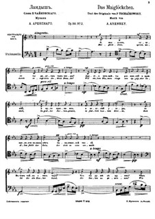 Sechs Romanzen, Op.38: Nr. Das Maiglöckchen, für Alt (oder Bass) und Cello by Anton Arenski