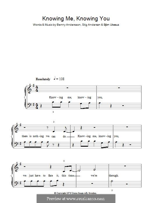 Knowing Me, Knowing You (ABBA): Für Klavier by Benny Andersson, Björn Ulvaeus, Stig Anderson