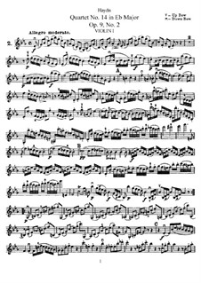 Streichquartett Nr.14 in Es-Dur, Hob.III/20 Op.9 No.2: Stimmen by Joseph Haydn