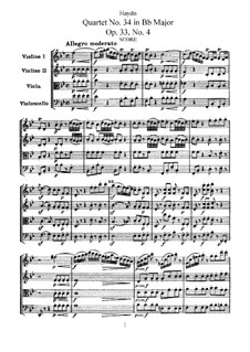 Streichquartett Nr.34 in B-Dur, Hob.III/40 Op.33 No.4: Partitur, Stimmen by Joseph Haydn