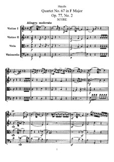 Streichquartett Nr.67 in F-Dur, Hob.III/82 Op.77 No.2: Partitur, Stimmen by Joseph Haydn