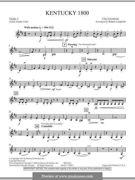 Kentucky 1800 (arr. Robert Longfield): Violin 3 (Viola T.C.) part by Clare Grundman