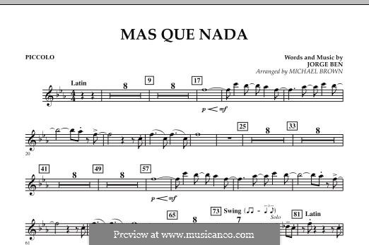 Mas Que Nada (Say No More) Concert Band version: Piccolo part by Jorge Ben