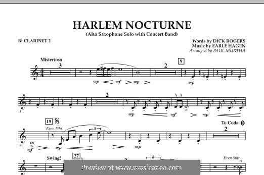 Harlem Nocturne (Alto Sax Solo with Band): Bb Clarinet 2 part by Earle Hagen