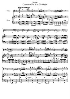 Konzert für Violine und Orchester Nr.1 in B-Dur, K.207: Bearbeitung für Violine und Klavier – Partitur, Solo Stimme by Wolfgang Amadeus Mozart