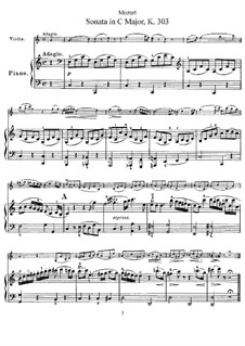 Sonate für Violine und Klavier Nr.20 in C-Dur, K.303: Partitur, Solostimme by Wolfgang Amadeus Mozart