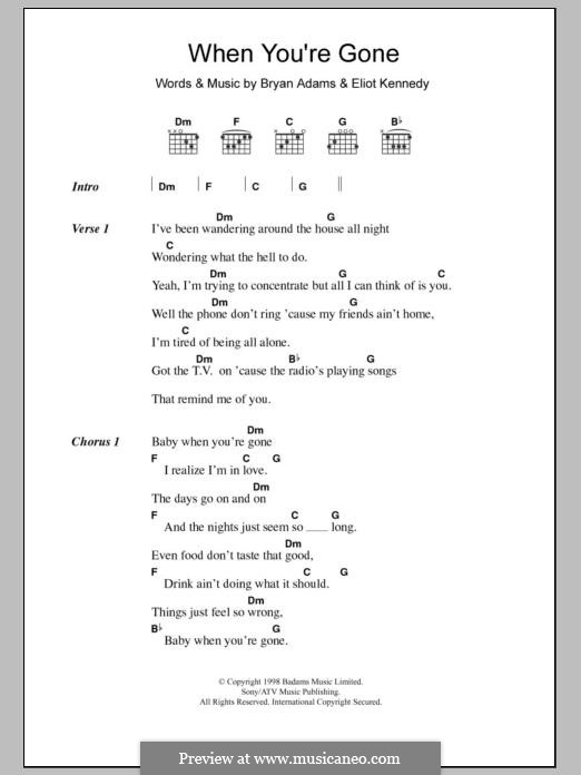 When You're Gone (Bryan Adams and Melanie C): Für Gitarre mit Tabulatur by Bryan Adams, Eliot Kennedy