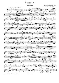 Drei Sonaten, Op.69: Sonate für Klavier und Violine Nr.1 – Violinstimme, Craw 240 by Jan Ladislav Dussek