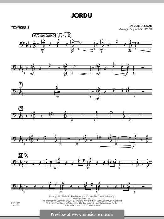 Jordu: Trombone 3 part by Duke Jordan