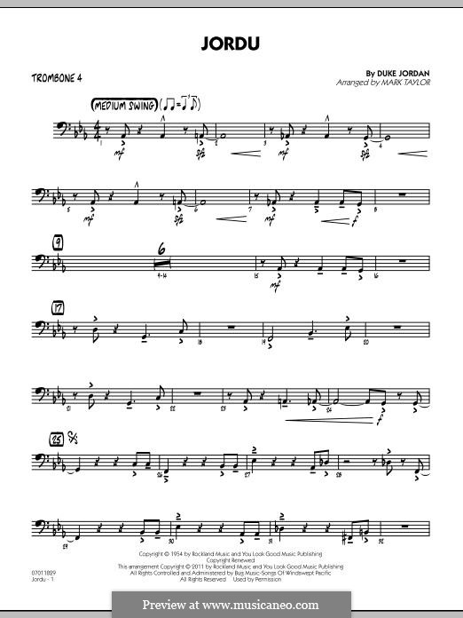 Jordu: Trombone 4 part by Duke Jordan