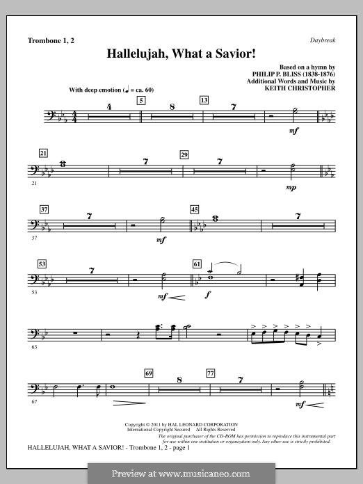 Hallelujah! What a Savior!: Trombone 1 & 2 part by Philip Paul Bliss