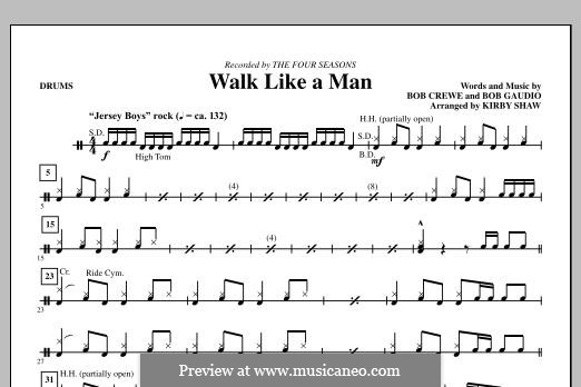 Walk Like a Man (The Four Seasons): Drums part by Bob Crewe, Bob Gaudio