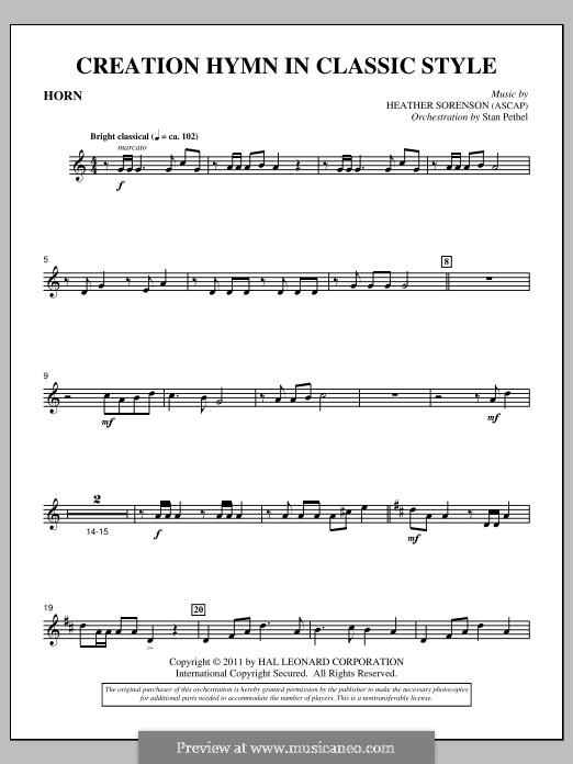 Creation Hymn in Classic Style: F Horn part by Heather Sorenson